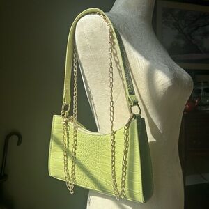 Sage Green Crocodile Print Shoulder Bag
